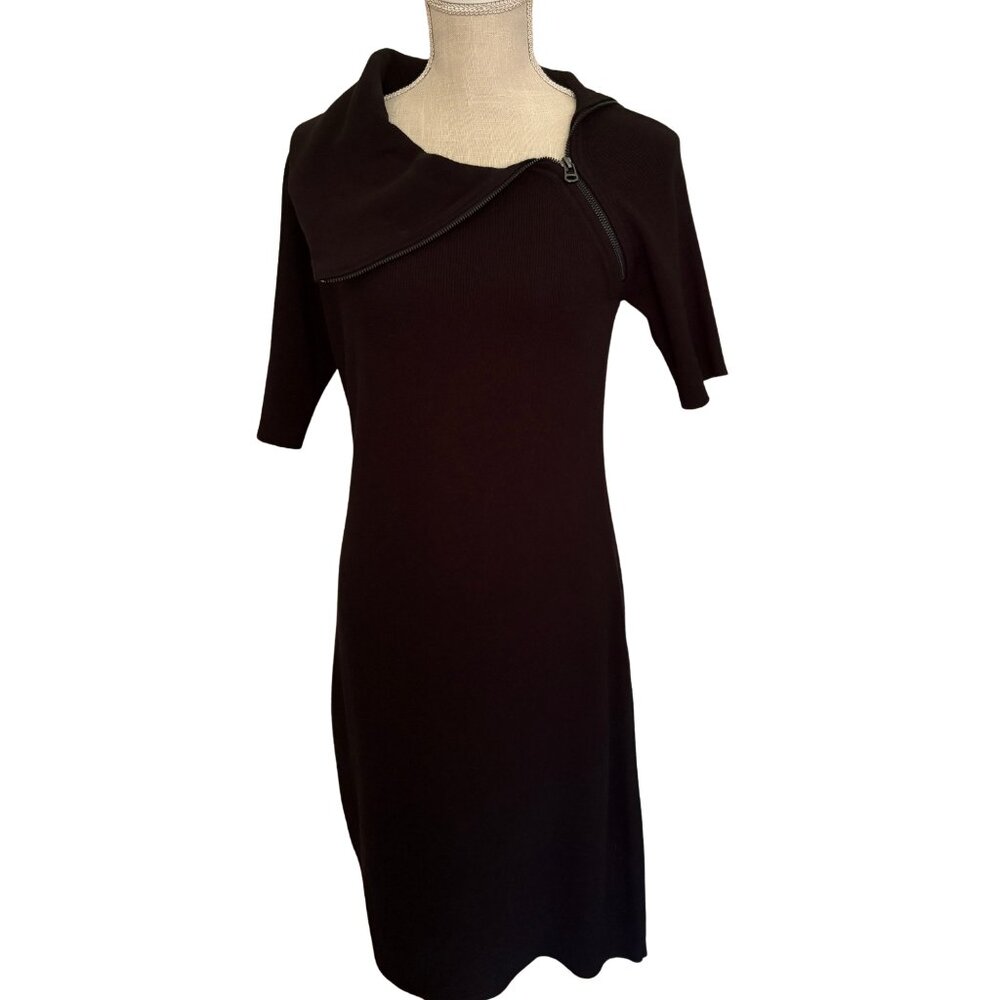 Ellen Tracy Black Funnel Neck Zip Old Money Sweater Dress M
